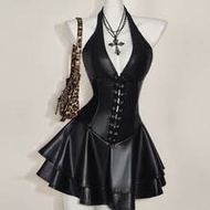 Women's Y2k Sexy Fashionable Gyaru Concert Outfit Club Night Out Party Festival Rave Cross Strap PU 