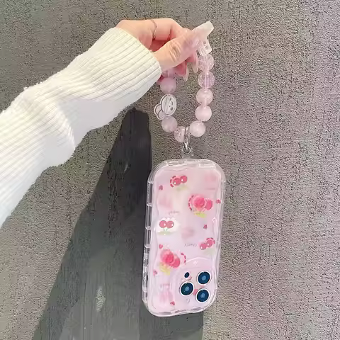 3D Bear Cherry Flower Bowknot Chain Case For Samsung Galaxy S25 S24 S23 Ultra S22 S21 Plus S21 Ultra