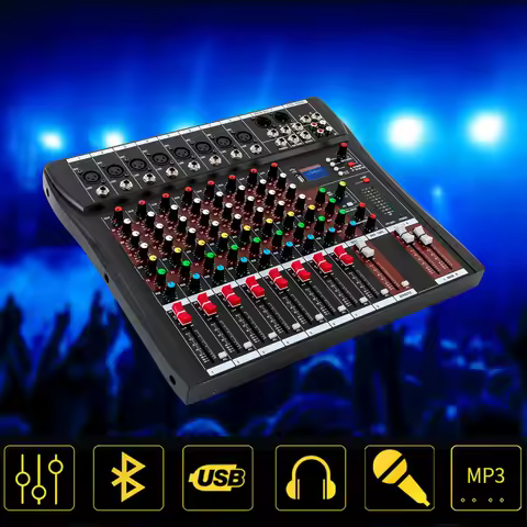 [8-Channel Mixer] 1 High-Quality Metal 8-Channel Mixer - 3-Band Equalizer 8 Mic Inputs - Home Studio
