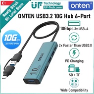 ONTEN 6-in-2 Dual USB-C/A 10Gbps Hub Card Reader | USB 3.2 Gen2 SD TF 4.0 PD OTG Laptop Adapter 5V D