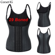 Corset IG 29 Boned Corset Latex Body Shaper 3 Row 14 Hook Adjustable Slimming Corset Workout Girdle 