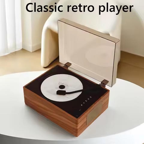 Vintage Leather CD Player Two-way Bluetooth 5.0 Speaker Portable Rechargeable Home Music Player USB 