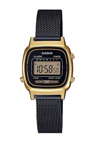 Casio Standard Digital นาฬิกาข้อมือผู้หญิง สายสแตนเลส รุ่น LA670,LA670WEMB,LA670WEMB-1 - สีทองสายดำ