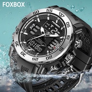 Lige foxbox Man นาฬิกาควอตซ์แสดงผลคู่หรูหรากีฬาลำลองสำหรับผู้ชายกันน้ำนาฬิกาอิเล็กทรอนิกส์ดิจิตอล + กล่อง
