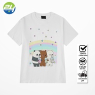 Round Neck T-shirt with 3 Cute Bears Printed MG15 24h Fashion White Thick Fabric Down Form