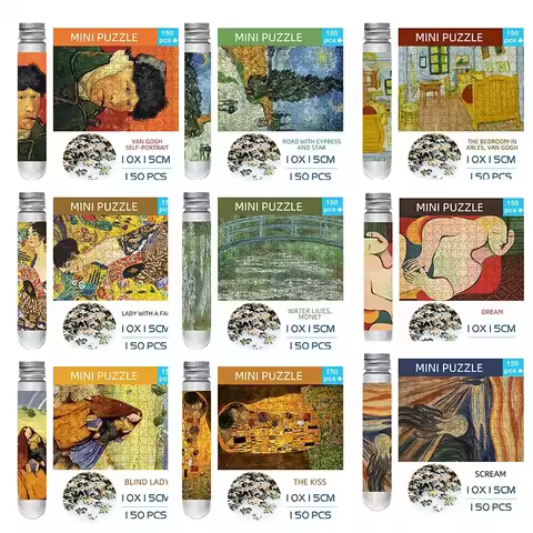 MaxRenard Jigsaw Puzzle 150pcs Mini Test Tube 15*10cm Travel Game World Famous Van Gogh Oil Painting