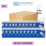 MEDICOS Regular Fit Size M/L 175 HydroCharge 4ply Surgical Face Mask Lilac + Swiss White (50's x 20 Boxes) - 1 Carton