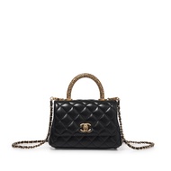 Chanel Black Quilted Lambskin Mini Coco Top Handle Gold Hardware