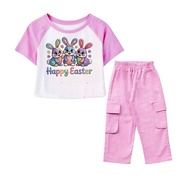 STARKIDS_99/ Set of T-shirts and Cargo Pants for Girls Ages 2-10 Years, EASTER HAPPY EASTER Images