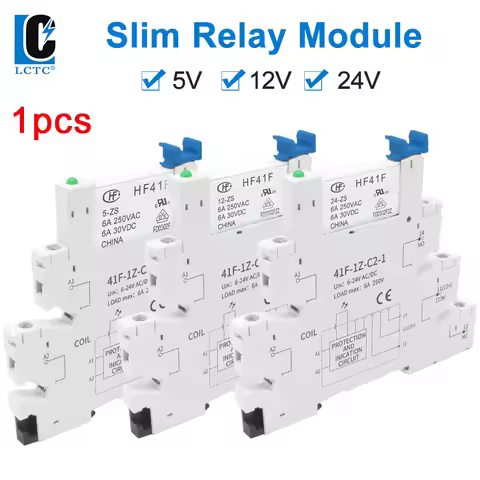 Relay DIN Rail Mounted Slim Relay 5V 12V 24V Interface HF-41F High Frequency 41F-5-ZS 41F-12-ZS 41F-