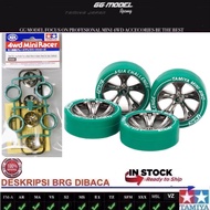 TAMIYA 95686 MEDIUM DIA LOW PROFILE TIRE & BLACK PLATED a SPOKE WHEEL SET (ASIA CHALLENGE)