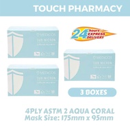 [BUNDLE OF 3]  MEDICOS 4PLY ASTM 2 ULTRASOFT Sub Micron Surgical Face Mask (Aqua Coral)