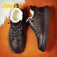 jeep冬季真皮休閑加絨男士鞋子