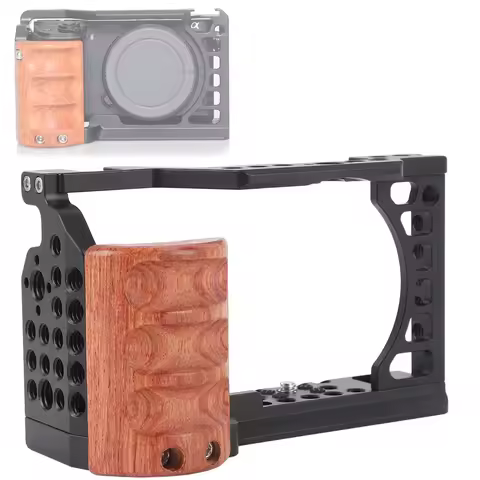 For Sony A6500 A6400 A6300 A6100 A6000 Camera Cage with Wooden Grip Arca Swiss Quick Release Plate V