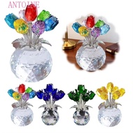 ANTOINE Crystal Rose Bouquet, Handmade Eternal Bloom Colorful Flowers Figurine, Romantic Simulated F