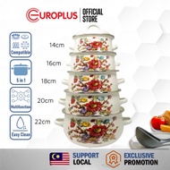 Euroliving Blossom Harmony 5 in 1 Enamel Cooking Pot Serving Pot Set with Cover Lid 14cm to 22cm