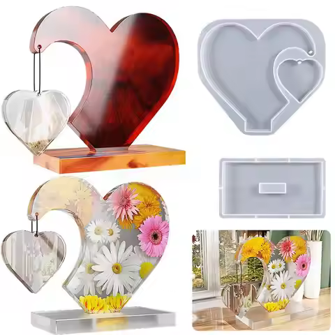 3D Heart Photo Frame Resin Moulds Set, Love Collage Photo Frames Silicone Epoxy Casting Mould For Va