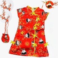 Baju Dress Anak Perempuan Gong Xi Fa Cai Usia 3 Bulan-7 Tahun Bahan Katun Model Dengan Desain Elegan
