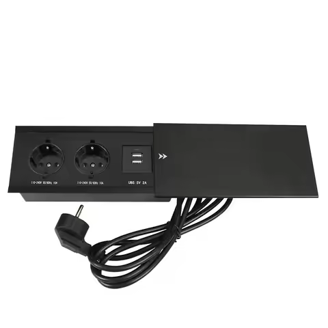 EU Table Hidden Socket 2 3 Outlet with USB Type c Wireless Charge Slide Cover 10A Embedded Furniture