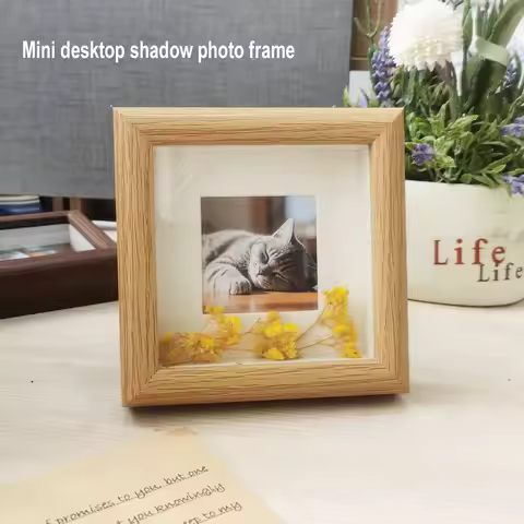 Mini Photo Shadow Box Frame for Loved Ones/Pets, 1.5cm Hidden Layer, 10x10cm Desk & Wall Decor, Comp