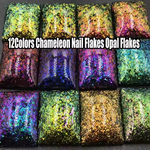 12 Colors Chameleon Irregular Glitter Flakes Untra-Thin Brocade Cloud Yuki Nail Foil Flakes Net1-2g*