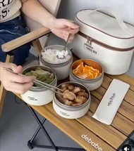 Set Hộp Cơm Lunch Box Giữ Nhiệt 4 Tầng 4 Ngăn Inox Văn Phòng Tặng Kèm Túi Giữ Nhiệt Và Bộ Đũa Thìa