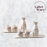 Japanese Sakura Sake Set with 1 bottle 4 cups and 1 plate - Ceramic Sake Cup Set