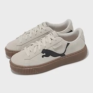 Puma 休閒鞋 Suede Platform Cutout Wns 女鞋 米白 黑 麂皮 大LOGO 微厚底 39723302