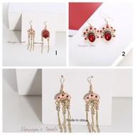 Chinese style earrings chinese opera earrings red ear hook long earring vintage Beijing drama weddin