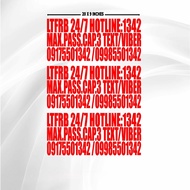 1Set LTFRB 24/7 HOTLINE STICKER CUT OUT VINYL STICKER (RED COLOR) 3 PCS.FOR LEFT, RIGHT AND BACK SID