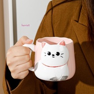 HARRIETT Ceramic Mug, 3D Embossed Hand Painted Coffee Cup, Novelty Cartoon 500ml Cat Pattern Milk Mu