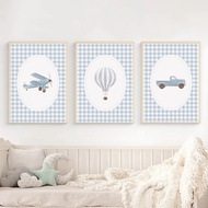 Blue Vintage Truck Car Plane Hot Air Balloon Train Sailboat Poster Canvas Painting Nursery Decor