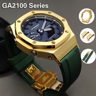 For GA2100 Watch Strap Adapter Metal 2rd Bezel Fluorine Rubber Watch Band For Casio G Shock GA-2100/