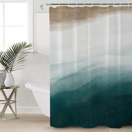 Brown White Teal Ombre Waterproof Shower Curtains Set - Extra Long 72 x 84 Inch, Watercolor Summer B