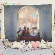 Rental Room Bedroom Dormitory Bed Wall Cloth Tapestry Vintage Ins Hanging Cloth Room Decoration Window Scenery Background Cloth