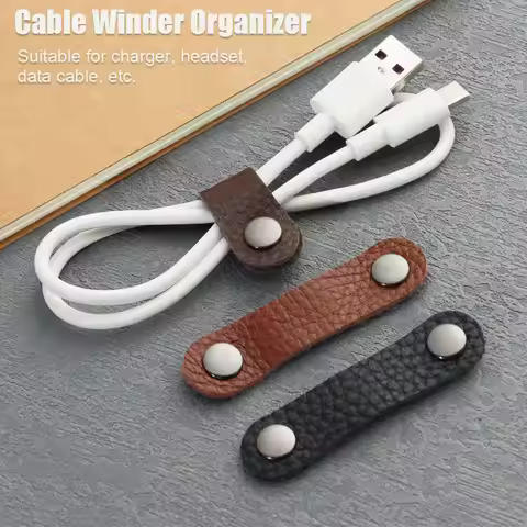 Leather Cable Strap Cable Tie Wrap Cord Management Holder Earphone Protector USB Cable Clip Wrap Win