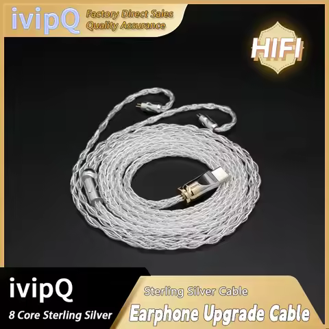 IvipQ 8 Core Sterling Silver USB-C/Type-C 2.5/3.5/4.4mm Plug Earphone Replace Cable MMCX/2PIN/QDC/TF