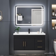 A947Solid Wood Smart Mirror Cabinet Black Bathroom Cabinet Combination Bathroom Integrated Ceramic Basin Wash Basin Wash