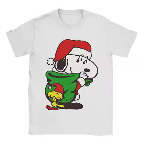 MINISO Peanuts Santa Snoopy Woodstock Christmas Men's women T Shirts Awesome Tee Shirt Short Sleeve 