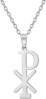 Chi Rho Cross Christogram Necklace for Women Men Stainless Steel Jesus Christ Name Alpha Omega Symbo