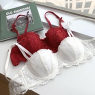 Gather Bridal French White Bra Large Size Bra Gather Half Cup Lace Underwear