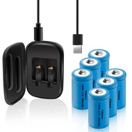 6 Pack Rechargeable 14250 Battery with Charger, 3.7V 1/2 AA Lithium Batteries Can Replace 3.6 Volt L