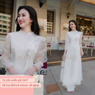 Áo Dài Trắng Cách Tân Voan Tơ Mềm Mịn Cao Cấp Thiết Kế 4 Tà Kết Hoa Nhẹ Nhàng Mà Sang Chảnh