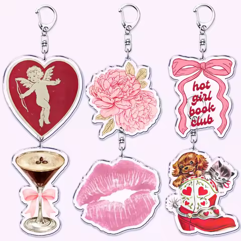 Aesthetic Coquette Pink Keychains for Womens Accessories Ribbon Hot Girl Book Club Bow Flowers Keyri