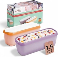Premium Ice Cream Containers (2 Pack - 1.5 L Each) Reusable Freezer Storage Tubs with Lids for Ice C
