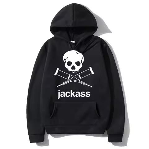 Jackass Logo Graphic Printed Black Hoodie Streetwear Men's Oversized Casual Sweatshirt Fashion Men W