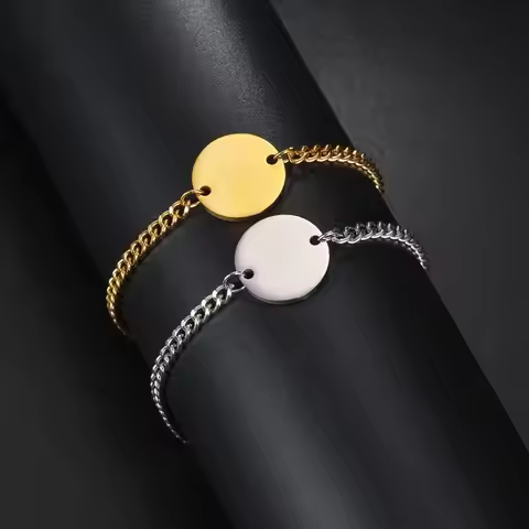 10 Pieces Sainless Steel Round Disc Bracelet Couple Charm Bracelet Support Laser Engraving Fashionab
