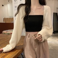 Anna ️4913 ️Long-Sleeved Cardigan Jacket Knitted Fabric Loose Fit Openwork Pattern Plain Style The R