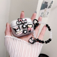 Handmade DIY Cartoon Kuromi Case for AirPods Pro 2/ Airpods Pro/ Airpods 3/Airpods Gen 1/ Airpods 2 Clear TPU Soft Cover with Chain