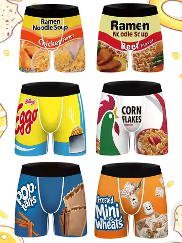 Cartoon Snack Instant Noodle Printed Men's Underwear Cool Breathable Quick-drying Fabric Daily Comfo